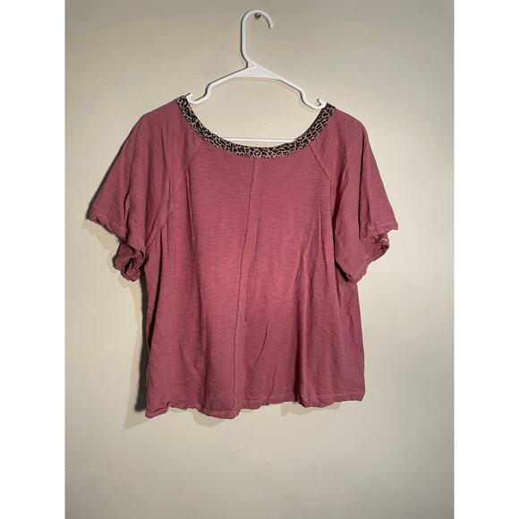 Kori America Pink Tshirt with Cheetah Print Trim - Picture 4 of 8